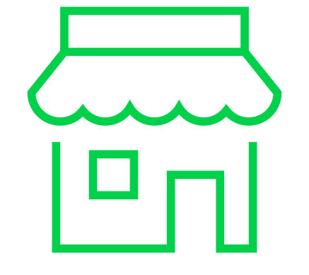 Eine Ikone eines kleinen Geschäfts, das die Handels- und Dienstleistungsstruktur repräsentiert, eine Lösung von microm, die Informationen über den Markt in Bezug auf den Standort liefert